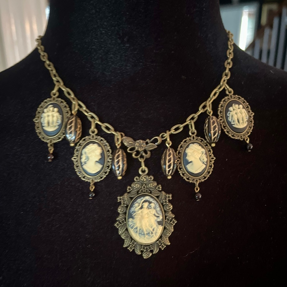 Black Choker Victorian Style Gothic Mourning Cameos Three Graces Muses